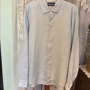 Saks Fifth Avenue 100% Linen Shirt Long Sleeves Sz XL Pale Blue Classic Fit